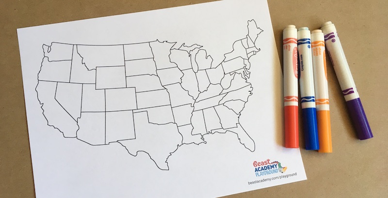 Blank map of USA with markers