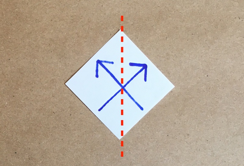 The arrows pointing to the top left and top right, with a vertical dotted line through the center