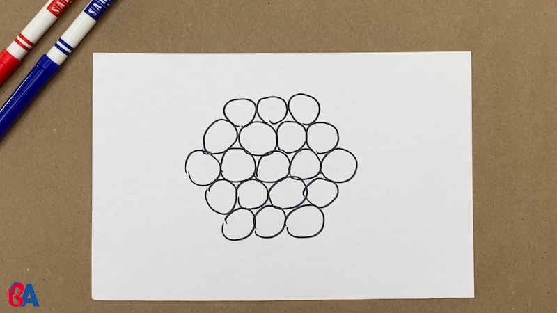 19 circles arranged in a hexagon