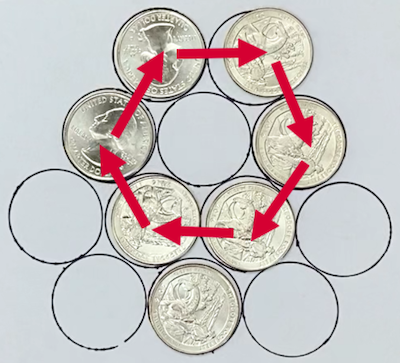 A hexagon of coins